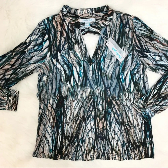 Charlie Jade Blouse Silk Pattern Open Back cut out long sleeve sheer Size XS - Picture 5 of 14